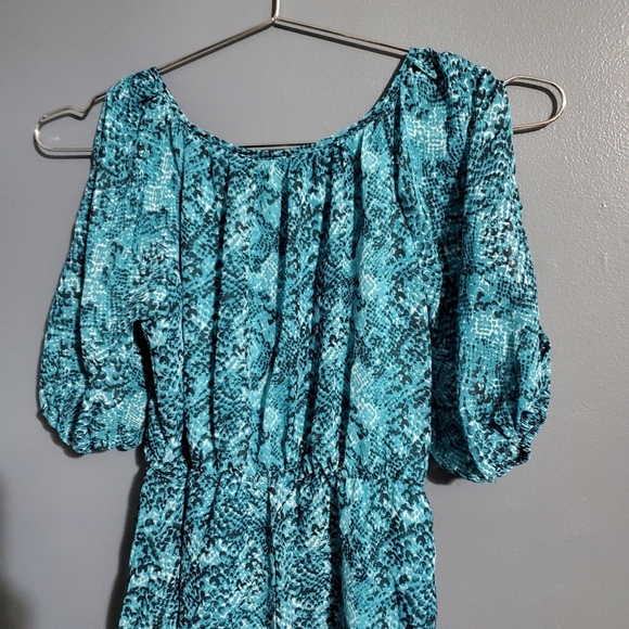 Speechless Blue Off-Shoulder Puff Split Sleeve Dress Girls Size 12 - Picture 6 of 8
